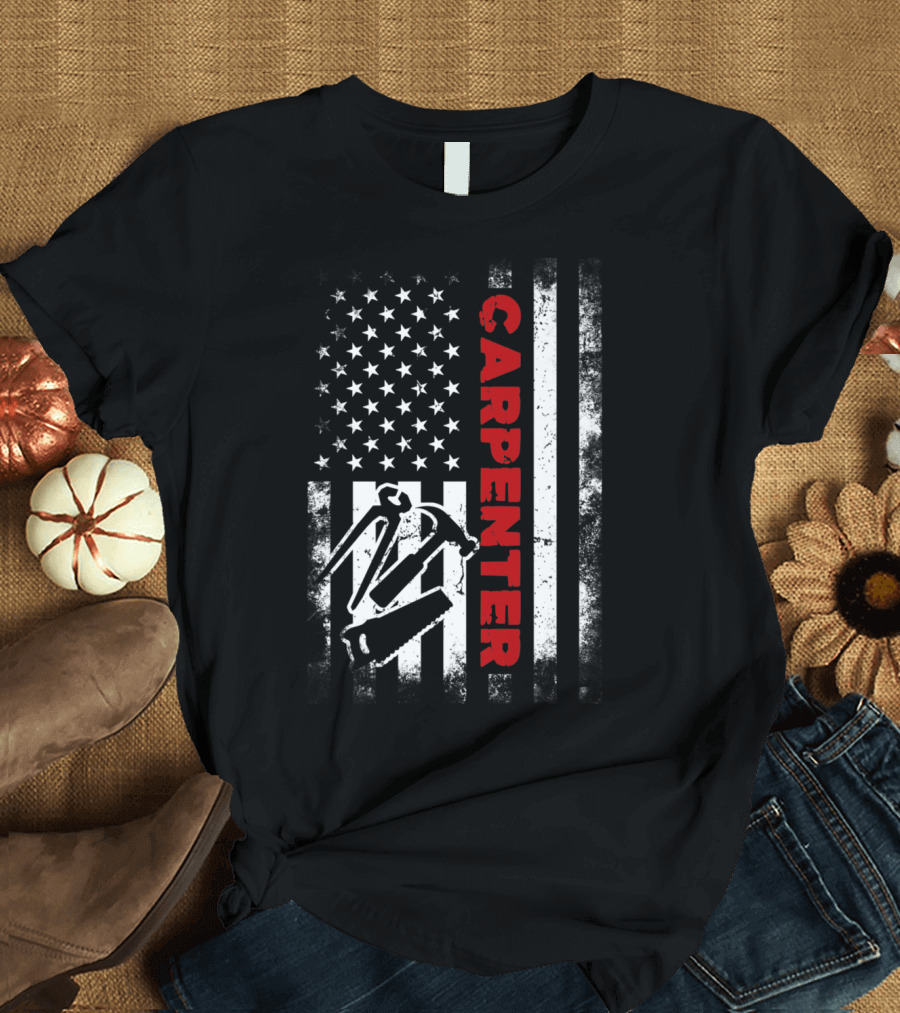American Flag Carpenter Tools Patriotic 4th Of July T-Shirt