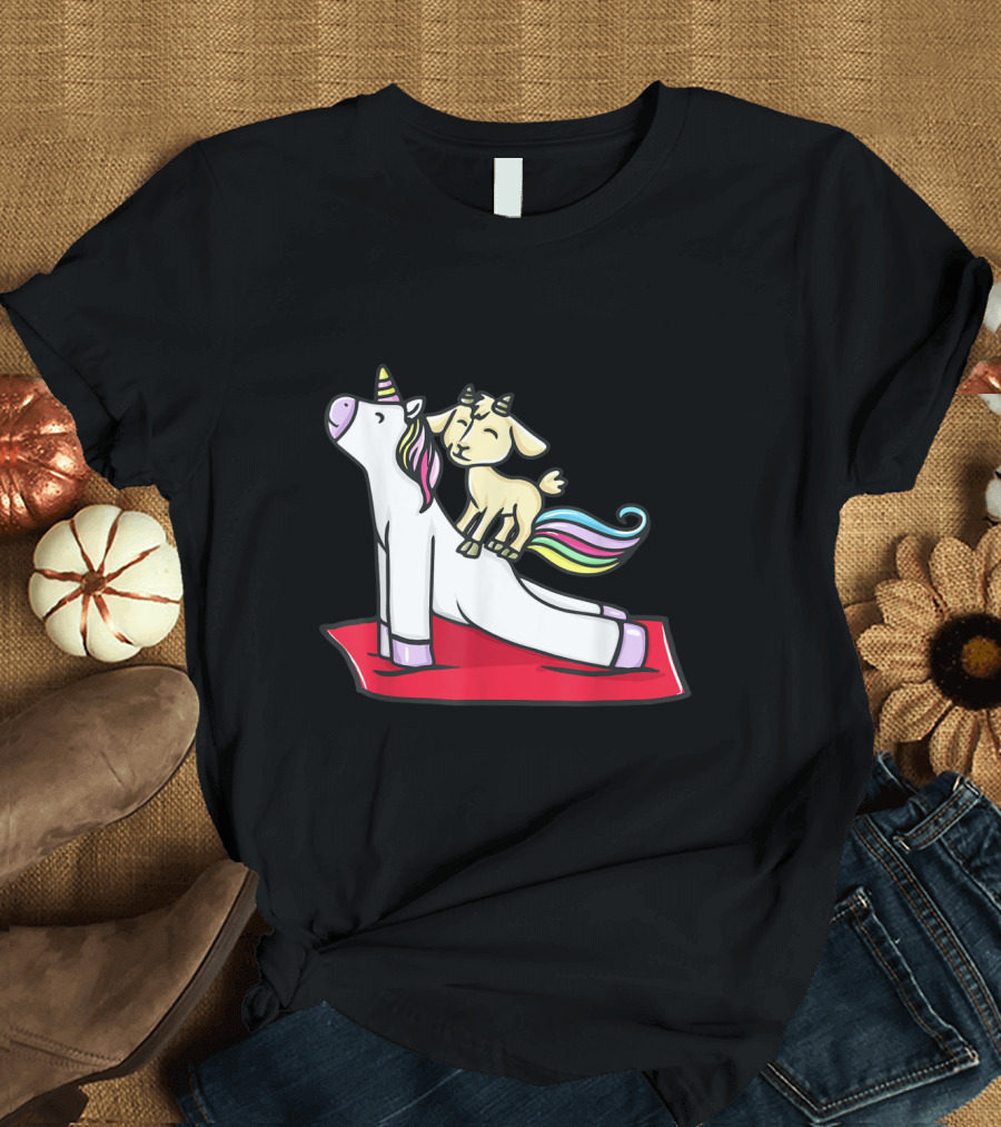 Yoga Unicorn Pose with Playful Goat Balance T-Shirt