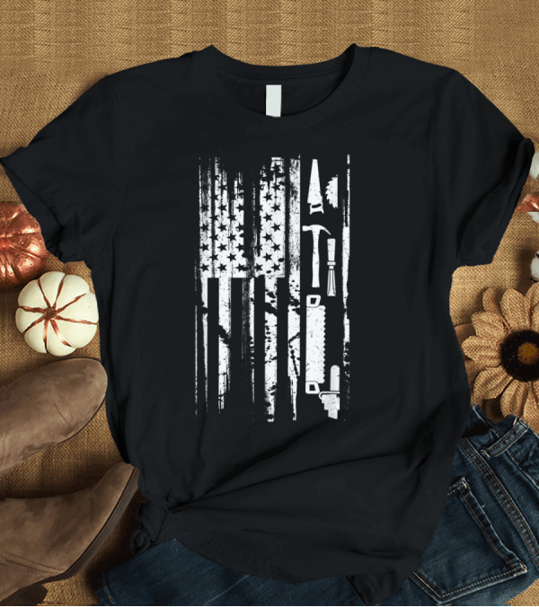 T-Shirt: American Flag Tool Silhouette with Woodworking Tools T-Shirt American Flag Tool Silhouette with Woodworking Tools T-Shirt