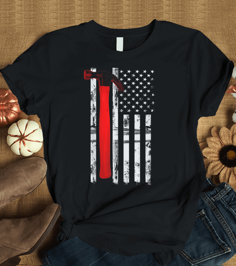 Worn American Flag with Red Hammer T-Shirt