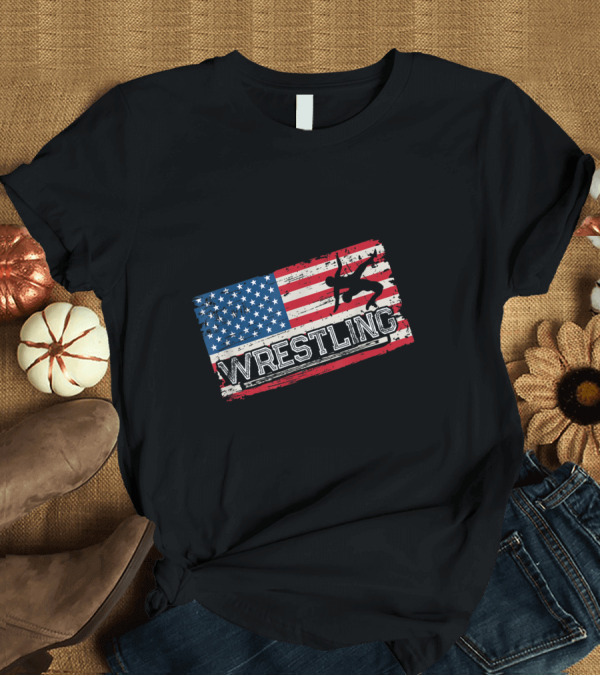 T-Shirt: American Flag Wrestling Vintage Fan Iconic USA T-Shirt American Flag Wrestling Vintage Fan Iconic USA T-Shirt