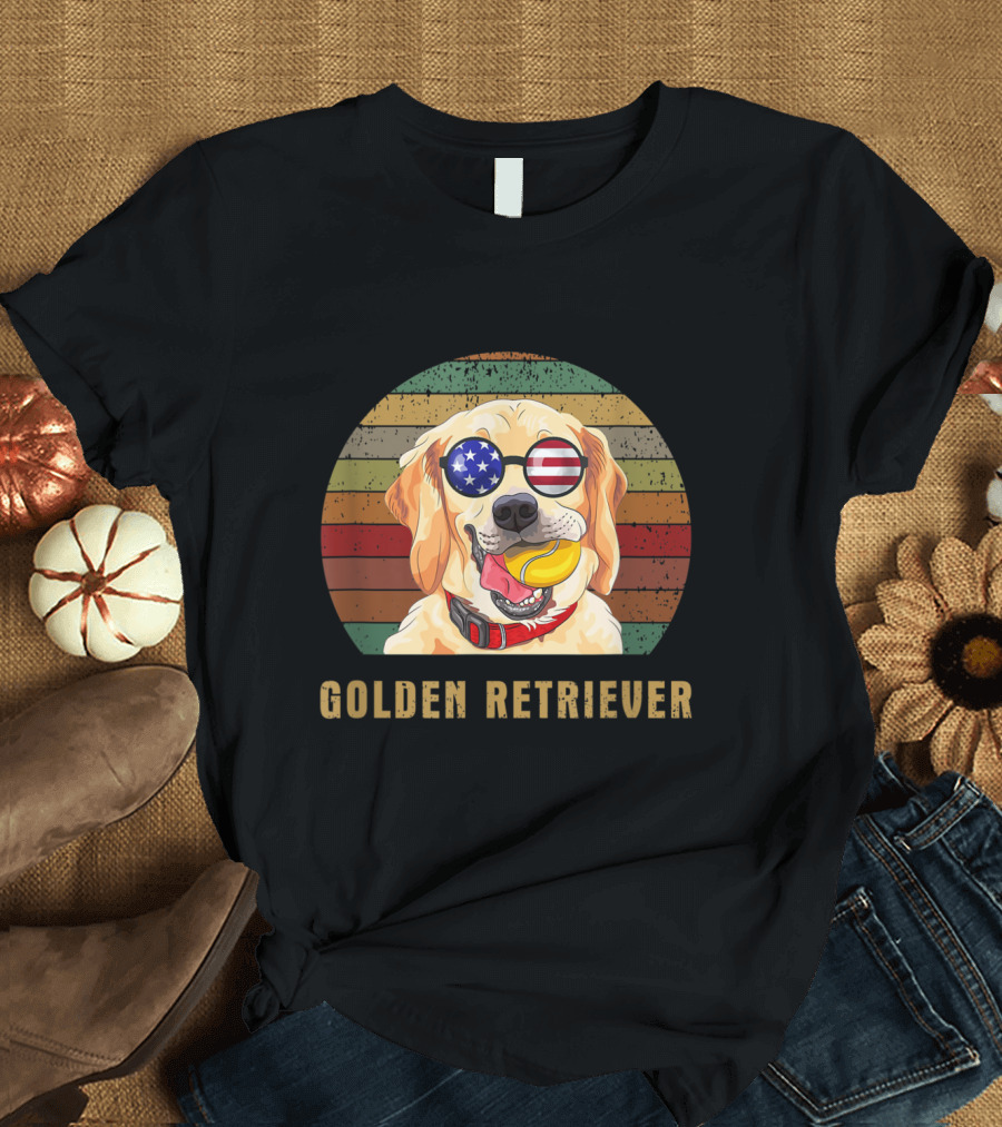 Golden Retriever Patriotic Sunglasses T-Shirt