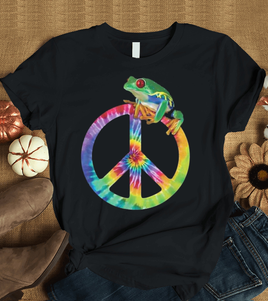 Tie Dye Peace Sign with Colorful Tree Frog T-Shirt
