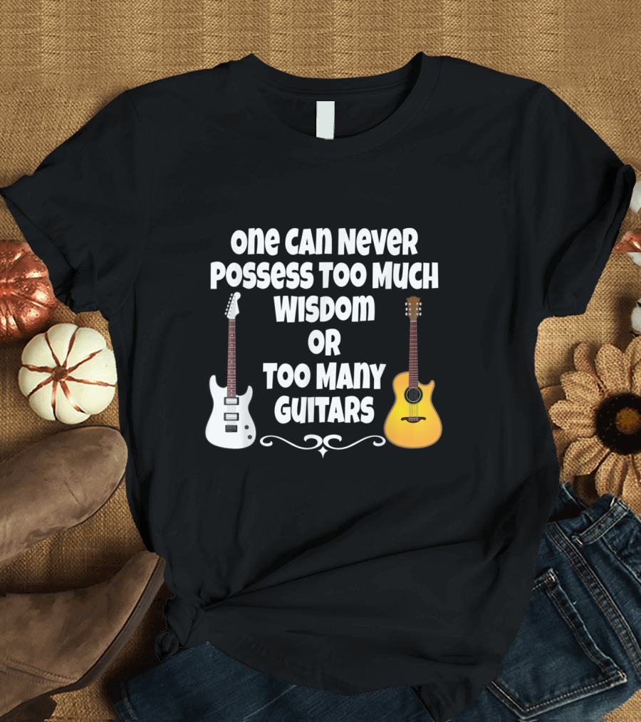 One Can Never Possess Too Much Wisdom or Too Many Guitars Funny Guitar Player Musician T-Shirt