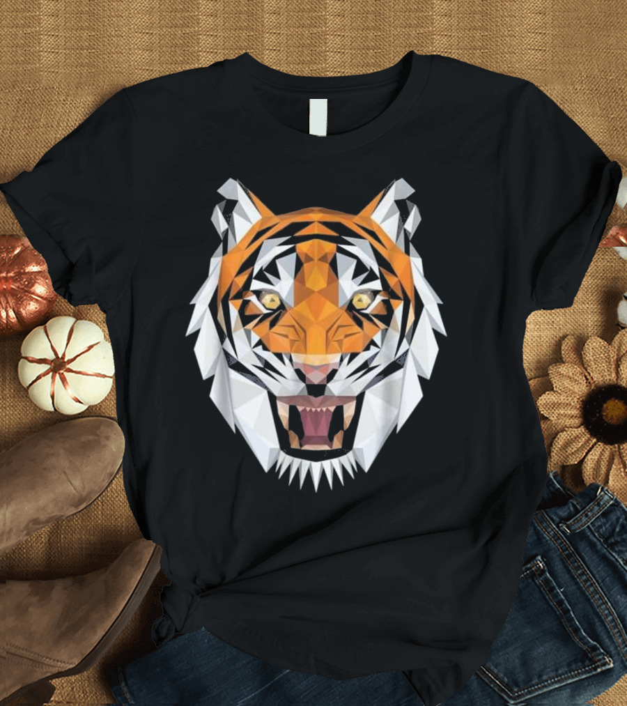 Tiger Colorful Geometrical Origami Art Tiger T-Shirt