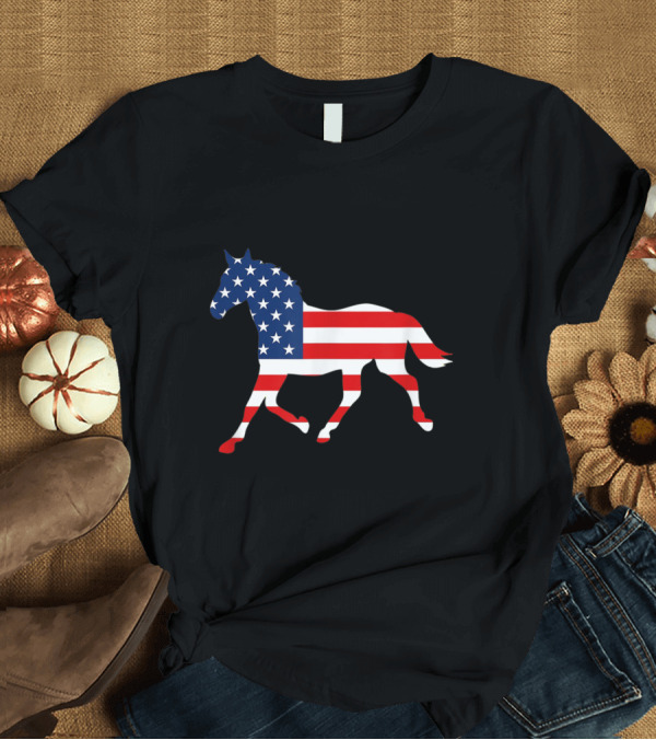 T-Shirt: American Flag Horse Silhouette with USA T-Shirt American Flag Horse Silhouette with USA T-Shirt