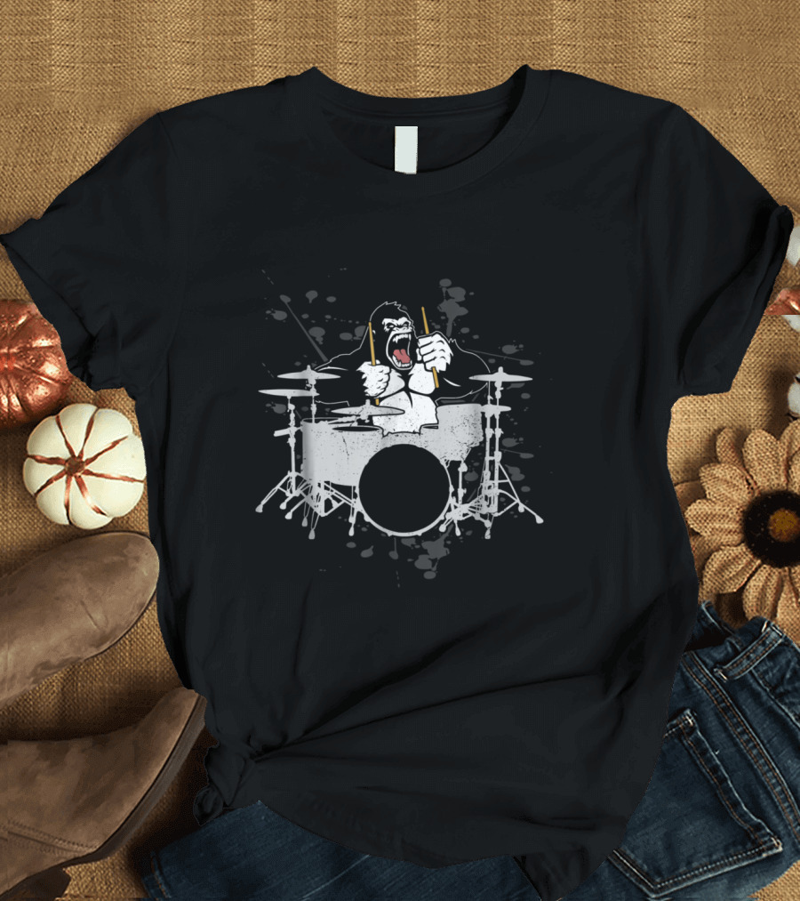 Gorilla Drums Drummers Percussion with Gorilla Playing Drum Kit T-Shirt