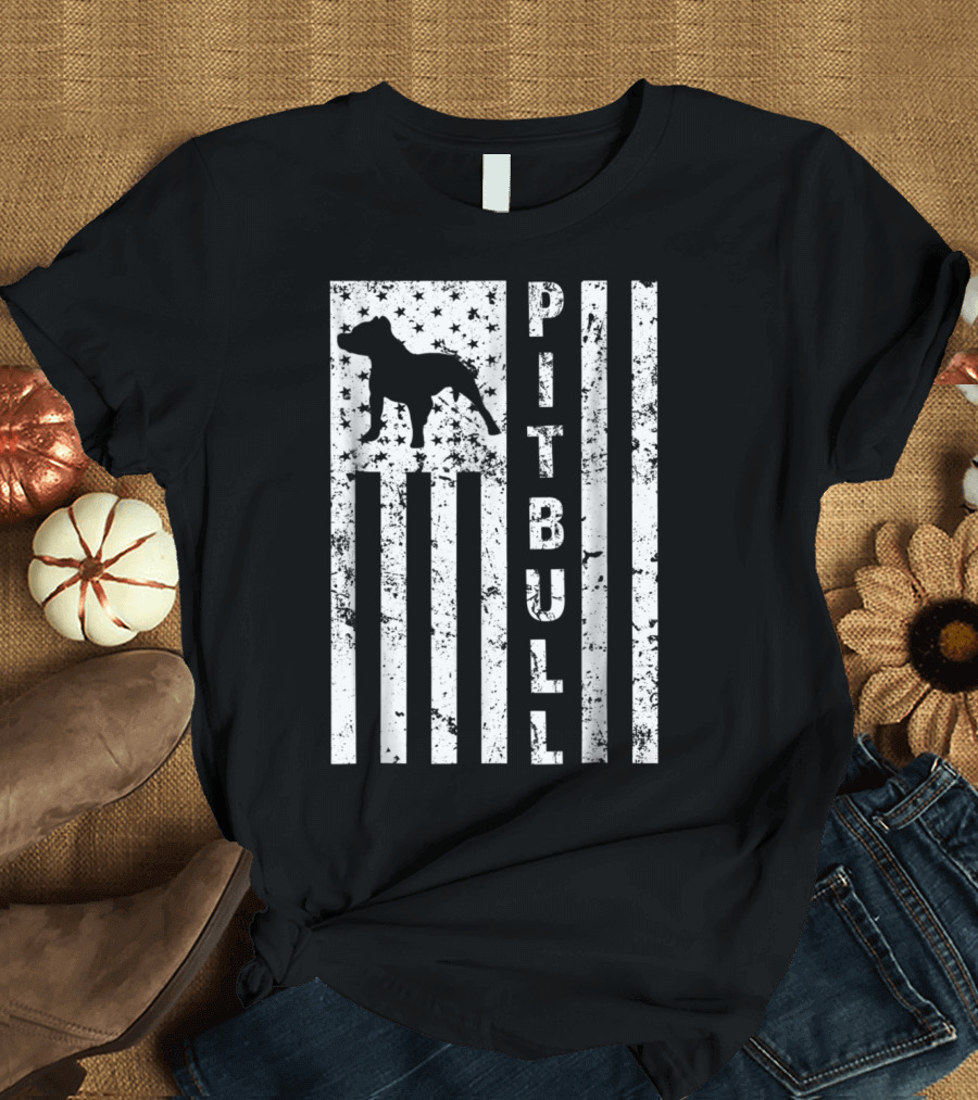 Pitbull Silhouette American Flag Pit Bull Dog US Flag T-Shirt