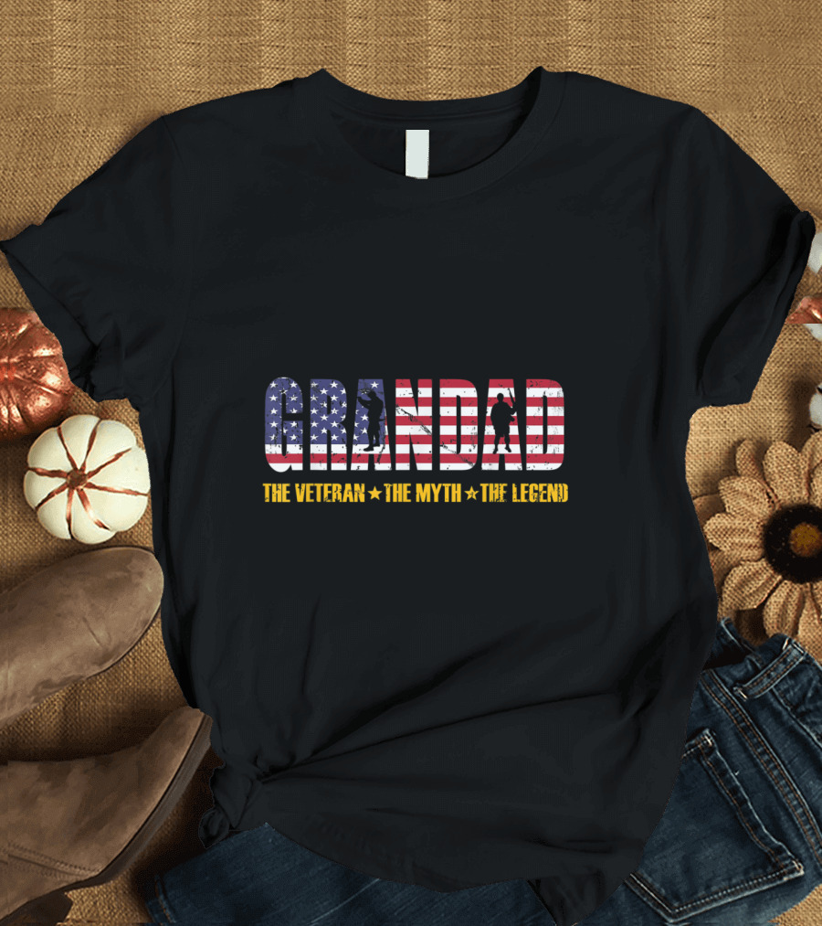 Grandad The Veteran The Myth The Legend American Flag T-Shirt