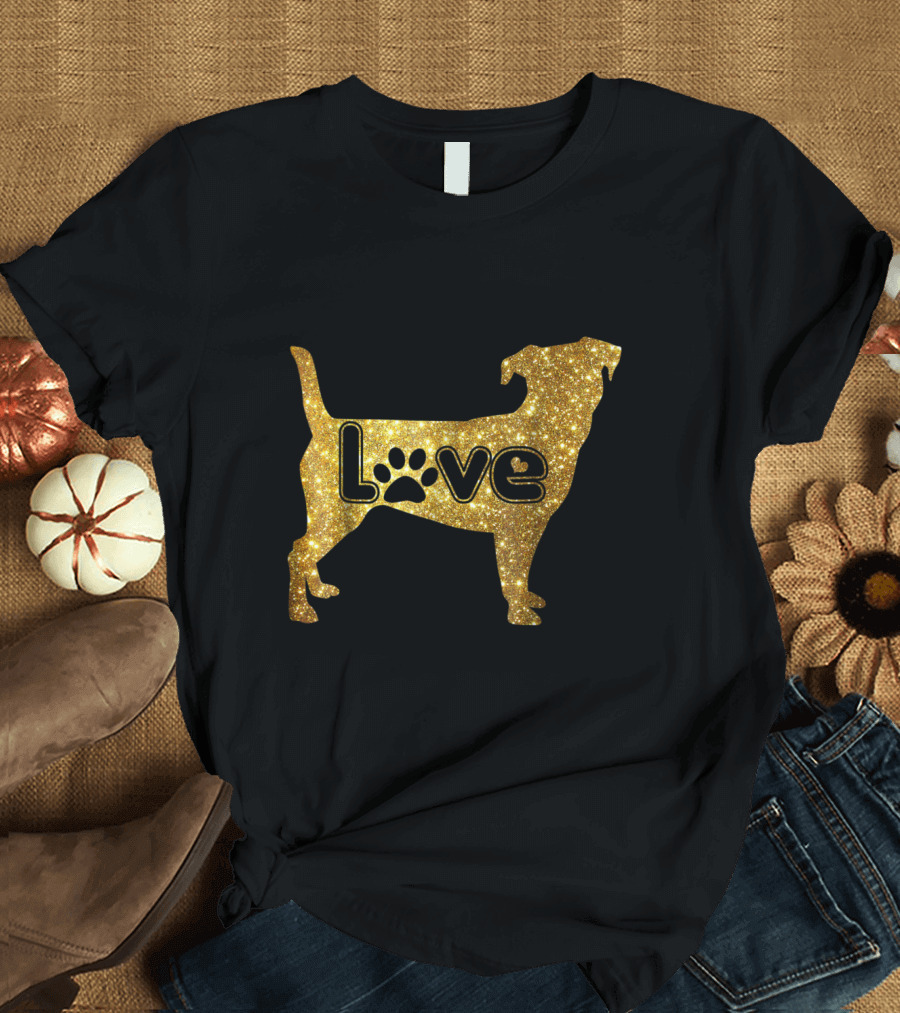 Love in Glittering Gold Jack Russell Valentine T-Shirt