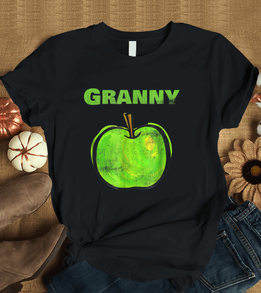 Granny Green Apple Illustration with Text 'Granny' T-Shirt