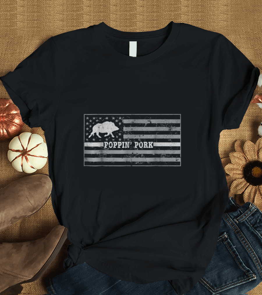Poppin Pork Feral Hog American Flag T-Shirt