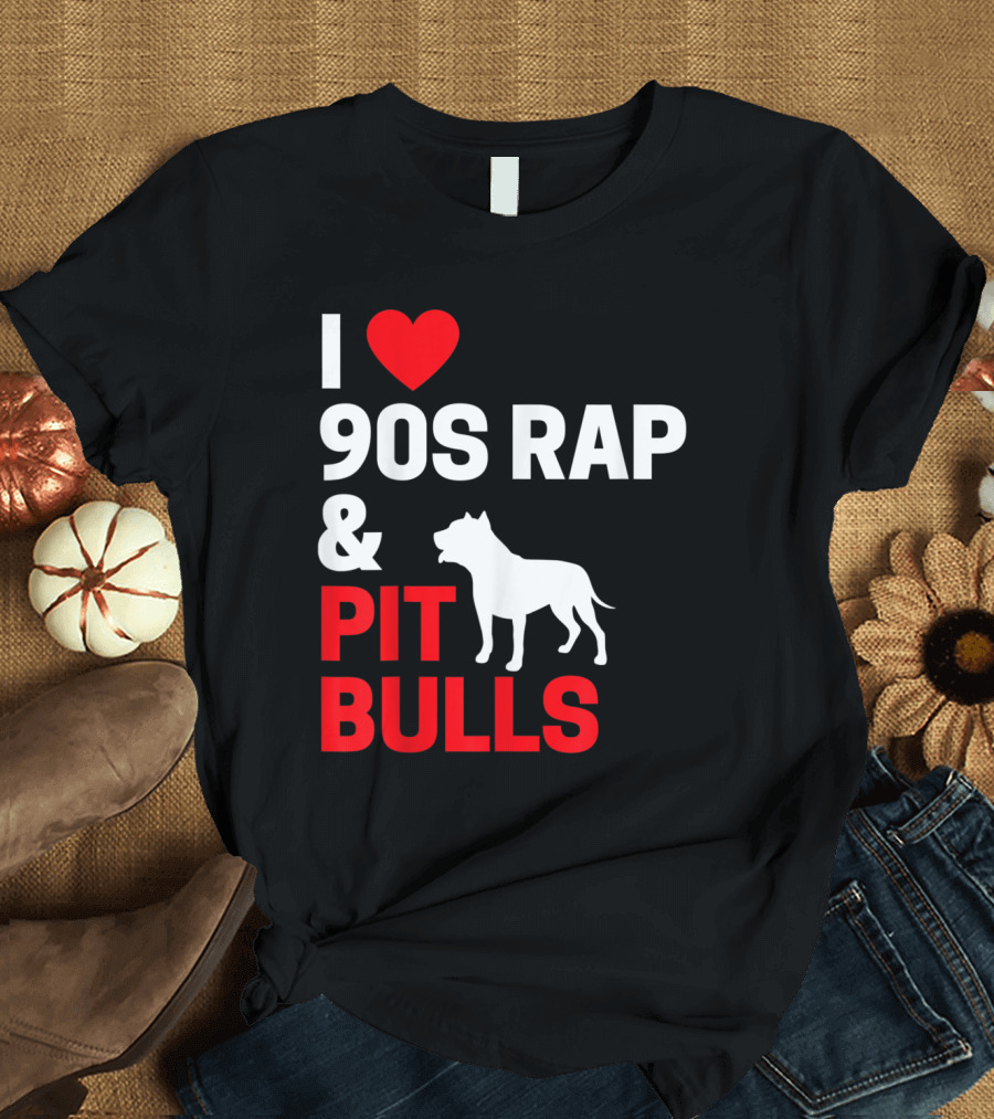 I Love 90s Rap Music and Pit Bulls Iconic Hip Hop Era T-Shirt