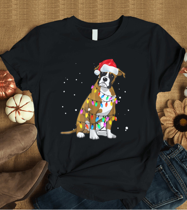 T-Shirt: Boxer Christmas Boxer Dog Lights Santa Hat T-Shirt Boxer Christmas Boxer Dog Lights Santa Hat T-Shirt