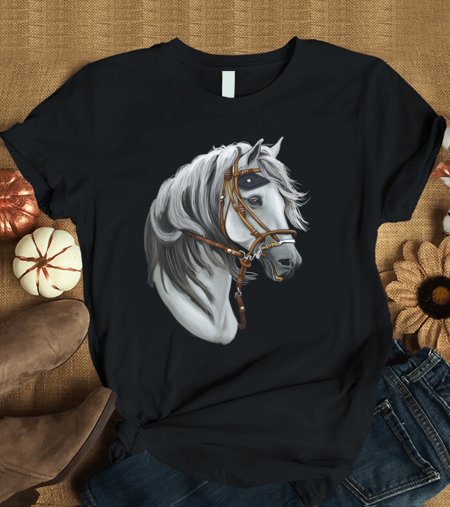 Animated Grey Horse Head with Bridle T-Shirt