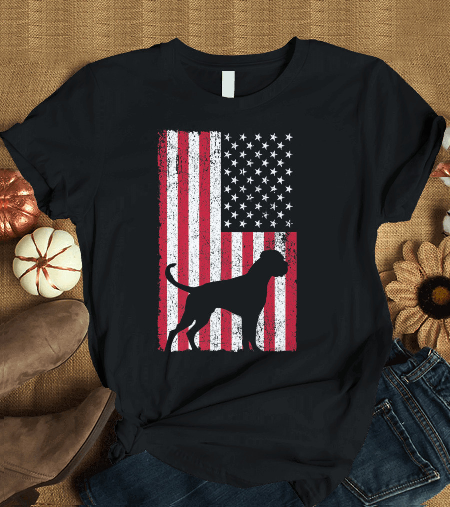 Boxer Dog Silhouette American Flag 4th of July USA T-Shirt