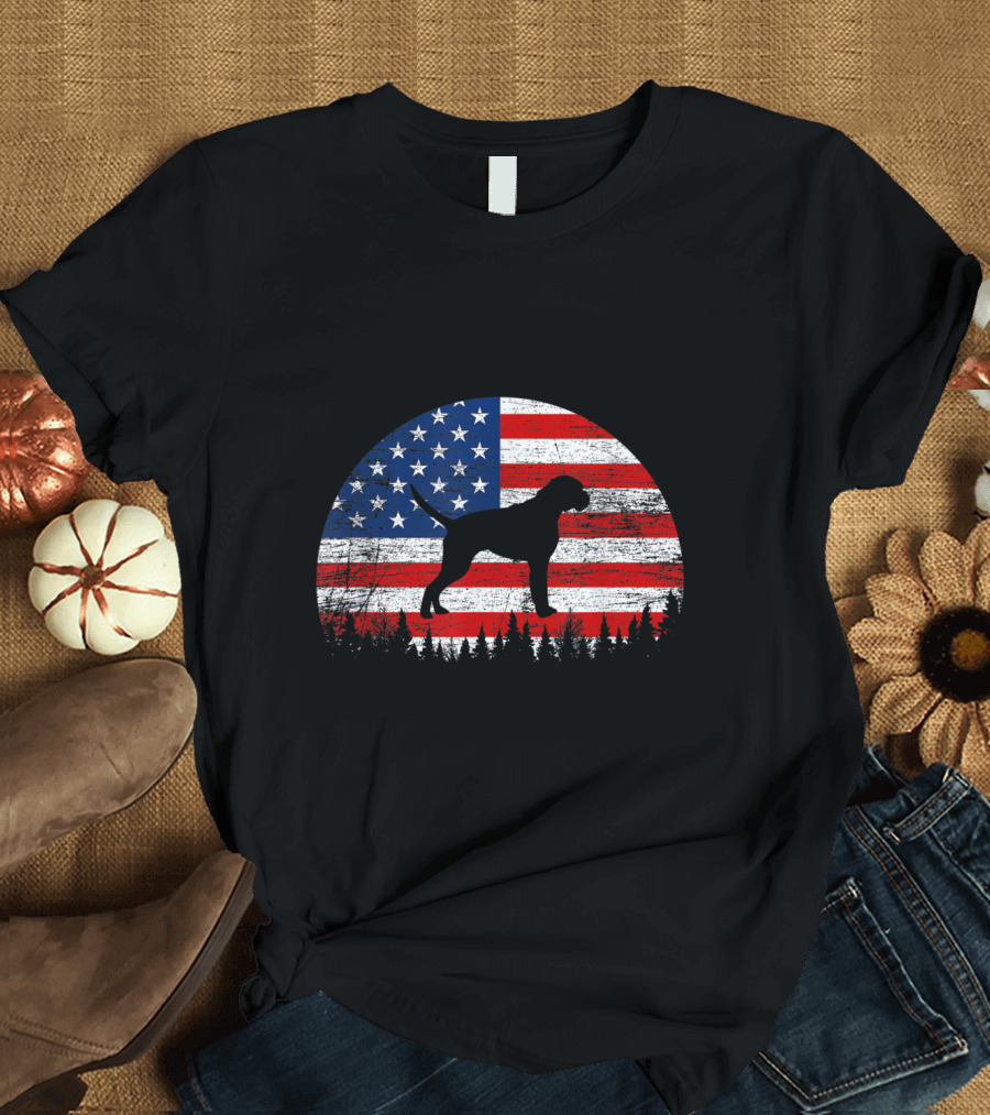 Boxer Dog Silhouette with American Flag Background for 4th of July T-Shirt