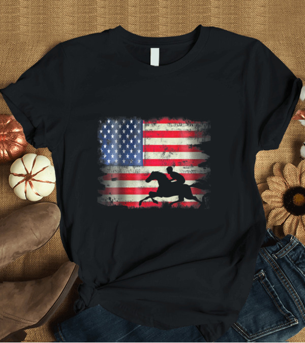 T-Shirt: USA American Flag with Equestrian Silhouette Patriotic T-Shirt USA American Flag with Equestrian Silhouette Patriotic T-Shirt