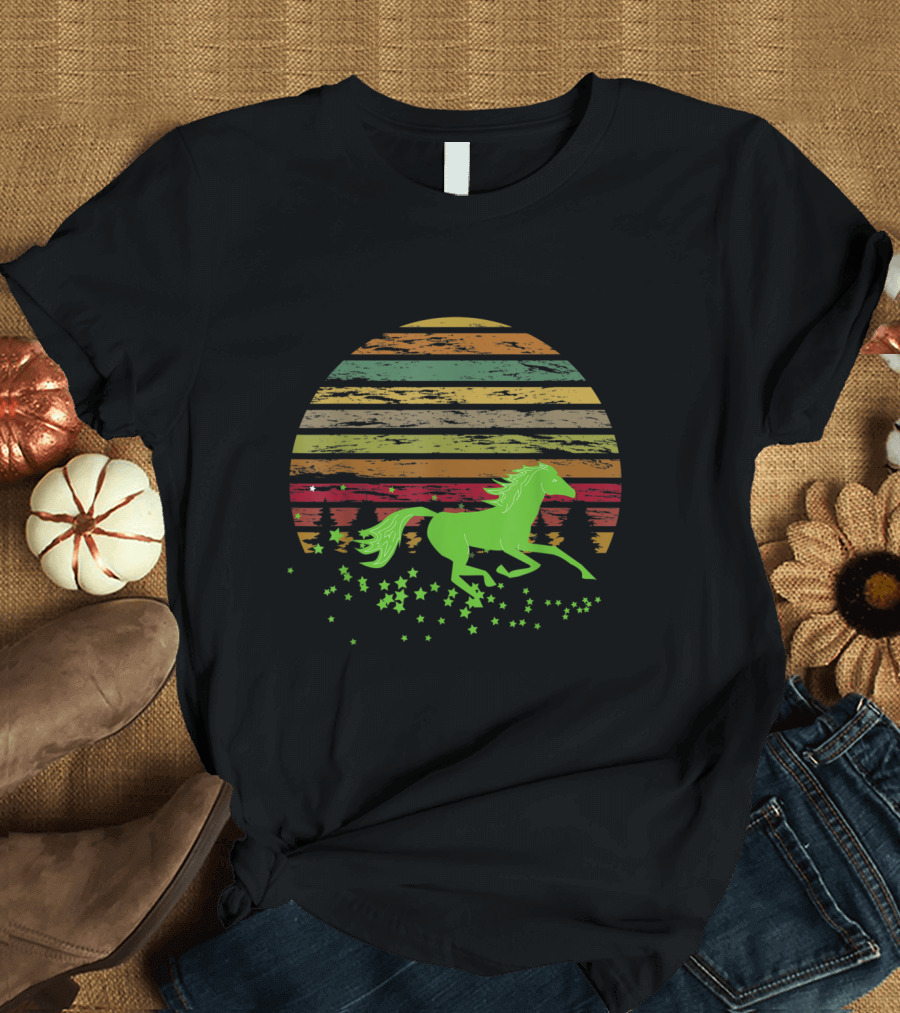Equestrian Ride for Horse Lovers Vintage Style Sunset Running Horse T-Shirt