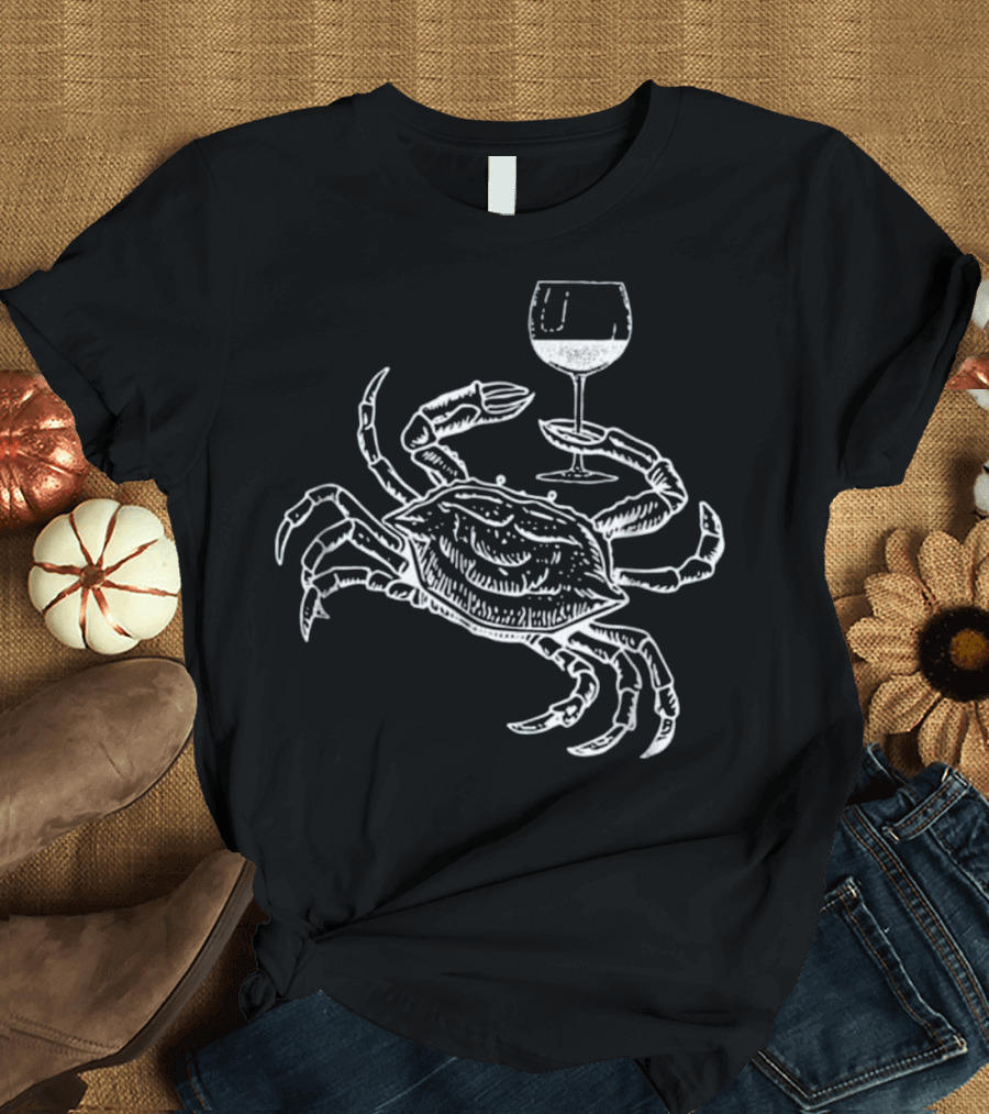 Wine Crab Ocean Lovers Funny Drinking Humor T-Shirt