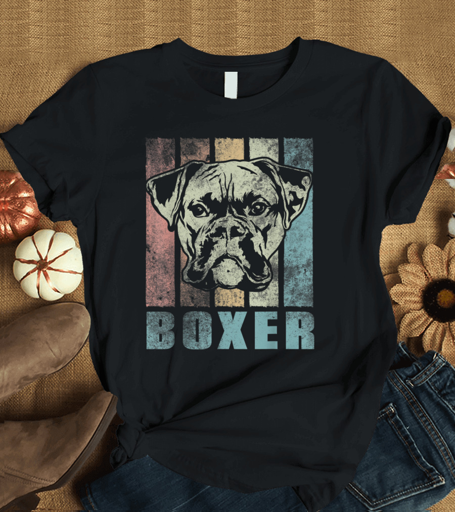 Boxer Dog Retro Color Stripes T-Shirt