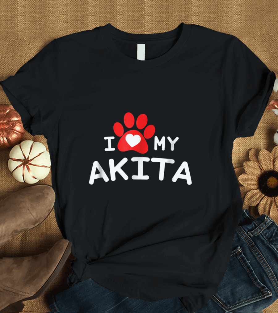 I Love My Akita Dog Paw Heart T-Shirt