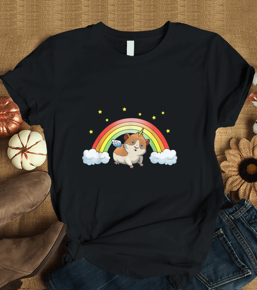 Guinea Pigacorn Unicorn Girl Rainbow Stars T-Shirt