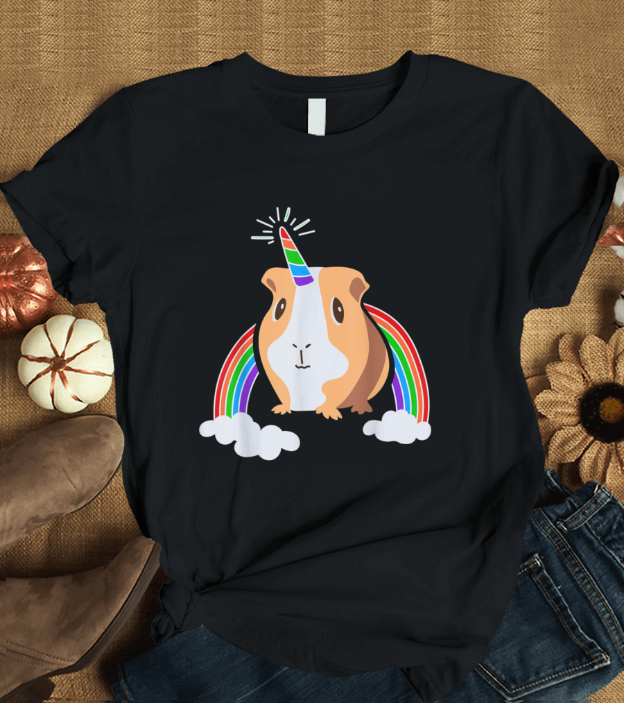Guinea Pig Unicorn with Rainbow and Clouds T-Shirt