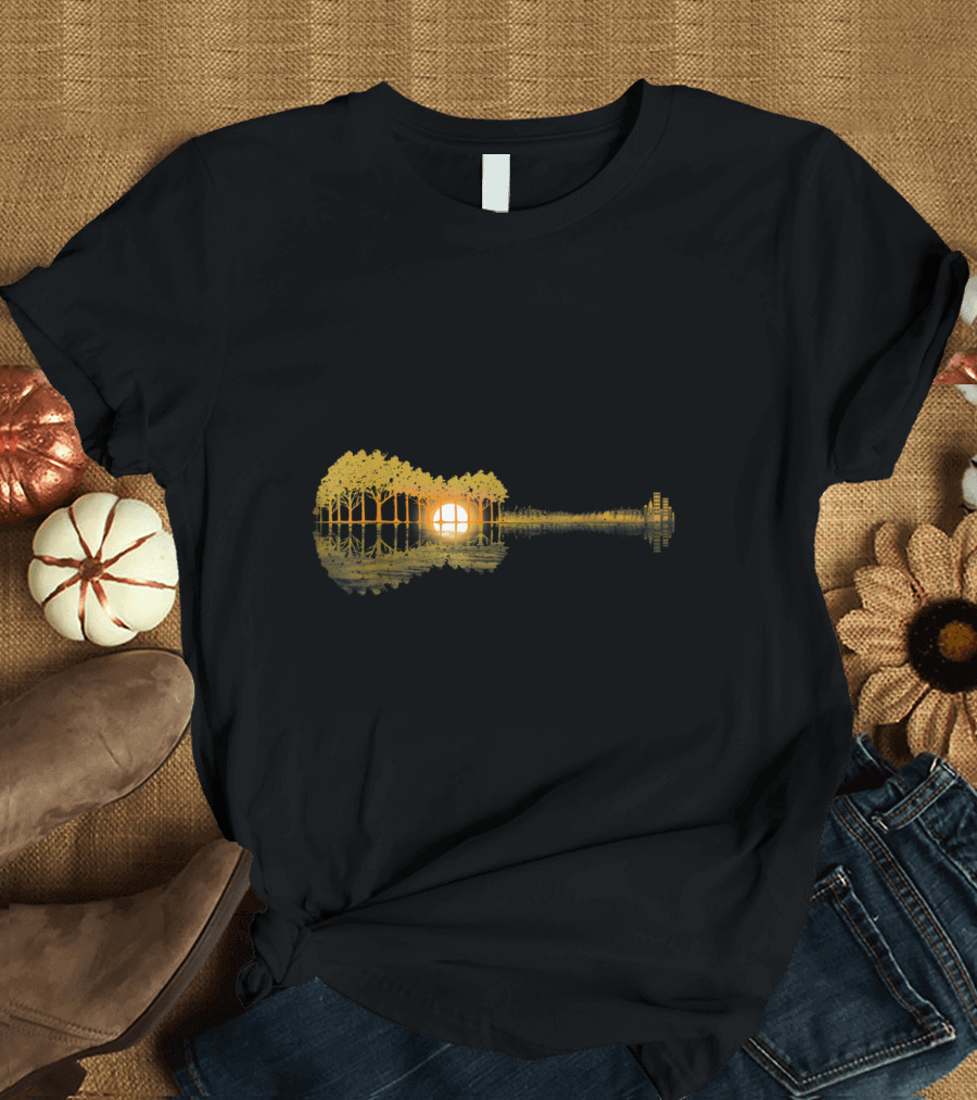 Guitar Lake Shadow Sunset Reflection Forest T-Shirt