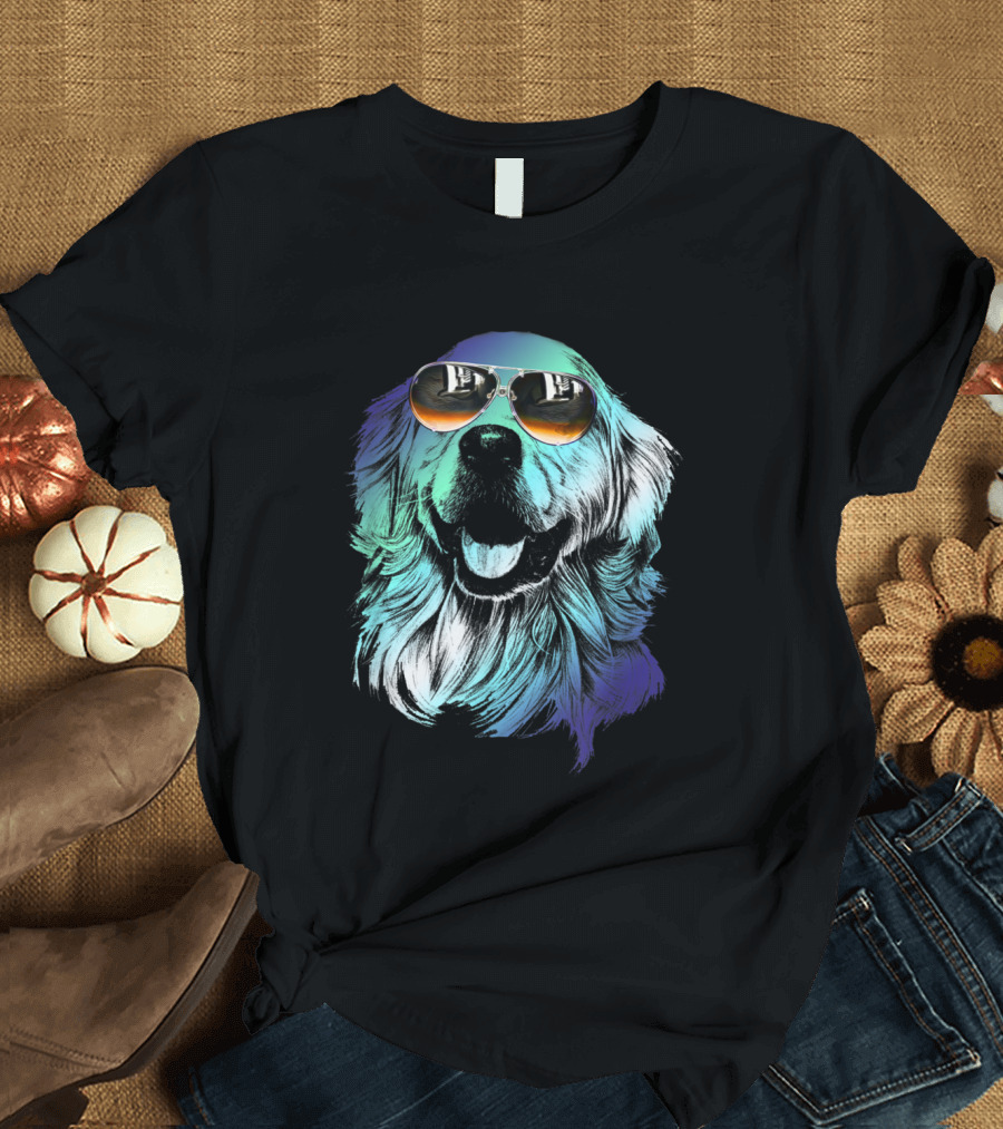 I Love My Golden Retriever Dog Sunglasses Cool T-Shirt