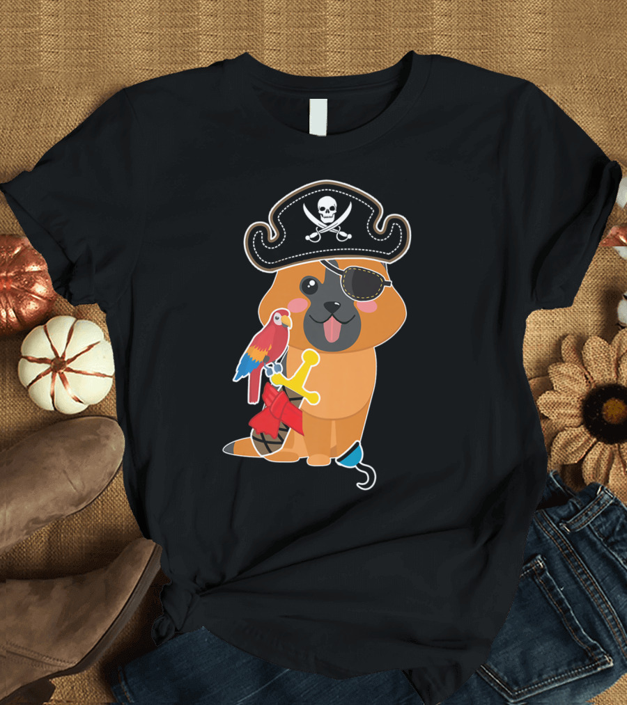 Boy Kids Toddler German Shepherd Pirate Dog with Parrot and Eyepatch T-Shirt