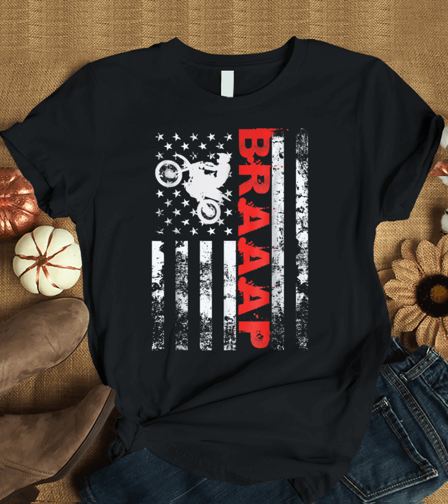 Braaap Motocross USA American Flag T-Shirt