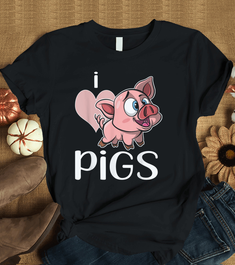 I Heart Pigs Cartoon Pig Lovers T-Shirt