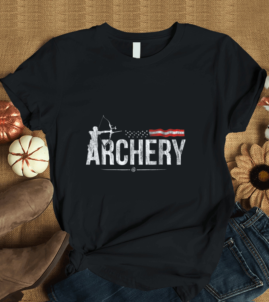 Archery American Flag Bow Hunter USA T-Shirt