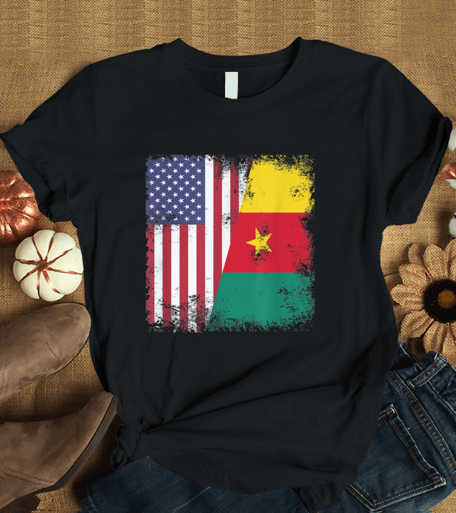 Half American Half Cameroonian Flag T-Shirt