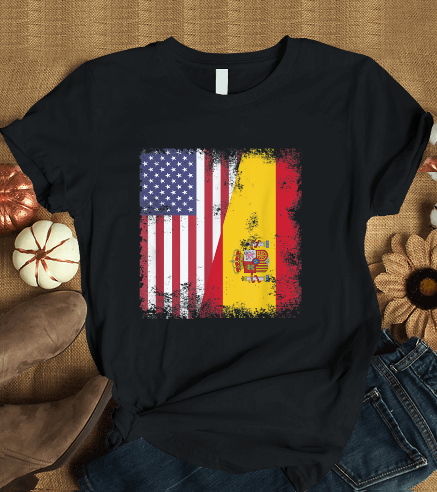 Half Spaniard Spanish Flag American Flag Dual Nation Heritage T-Shirt