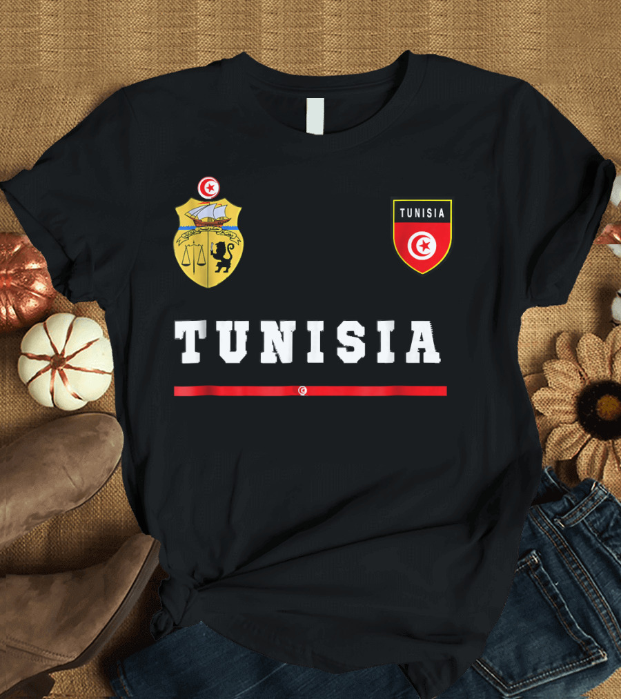 Tunisia Crest Emblem Shield with Flag Patch Soccer Jersey T-Shirt