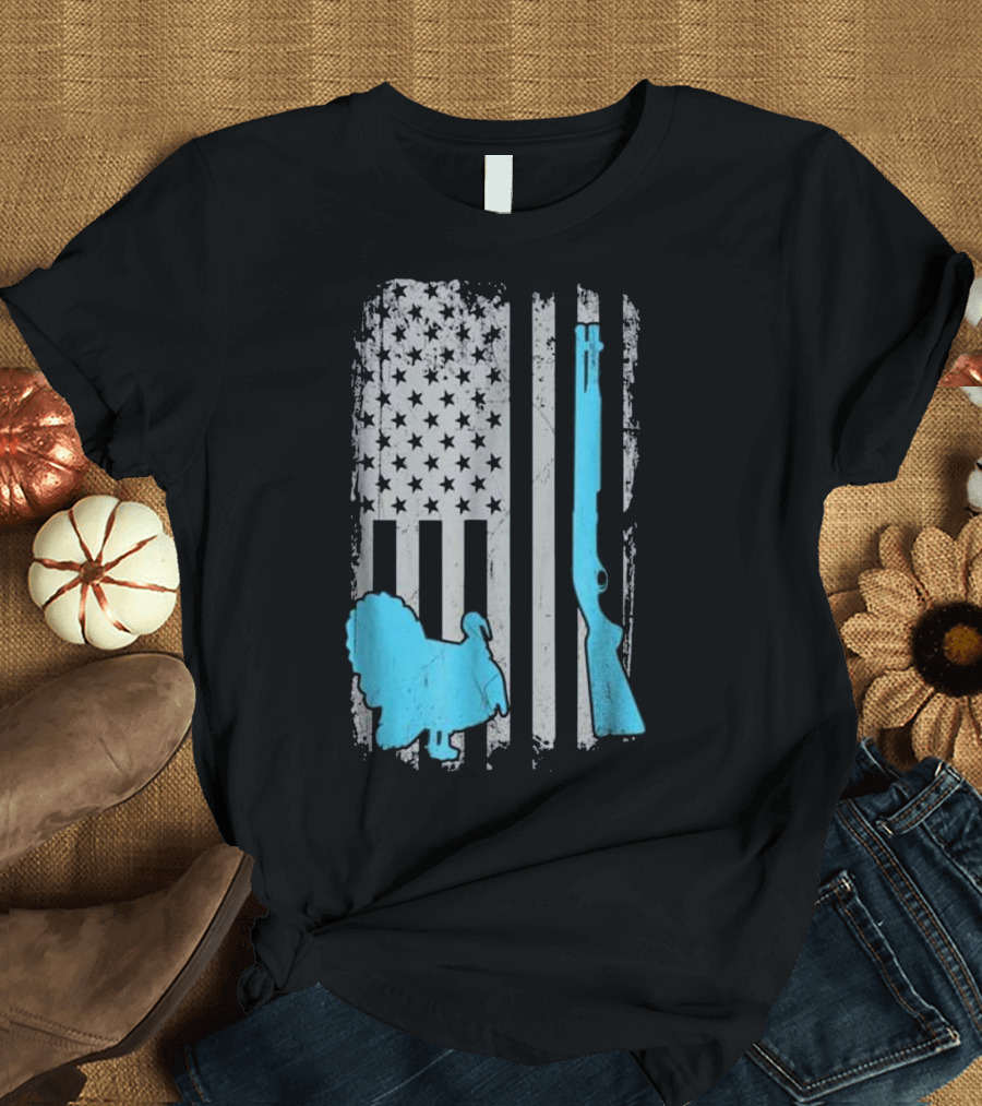 American Flag Turkey Hunting Shotgun Gobbler Hunt T-Shirt