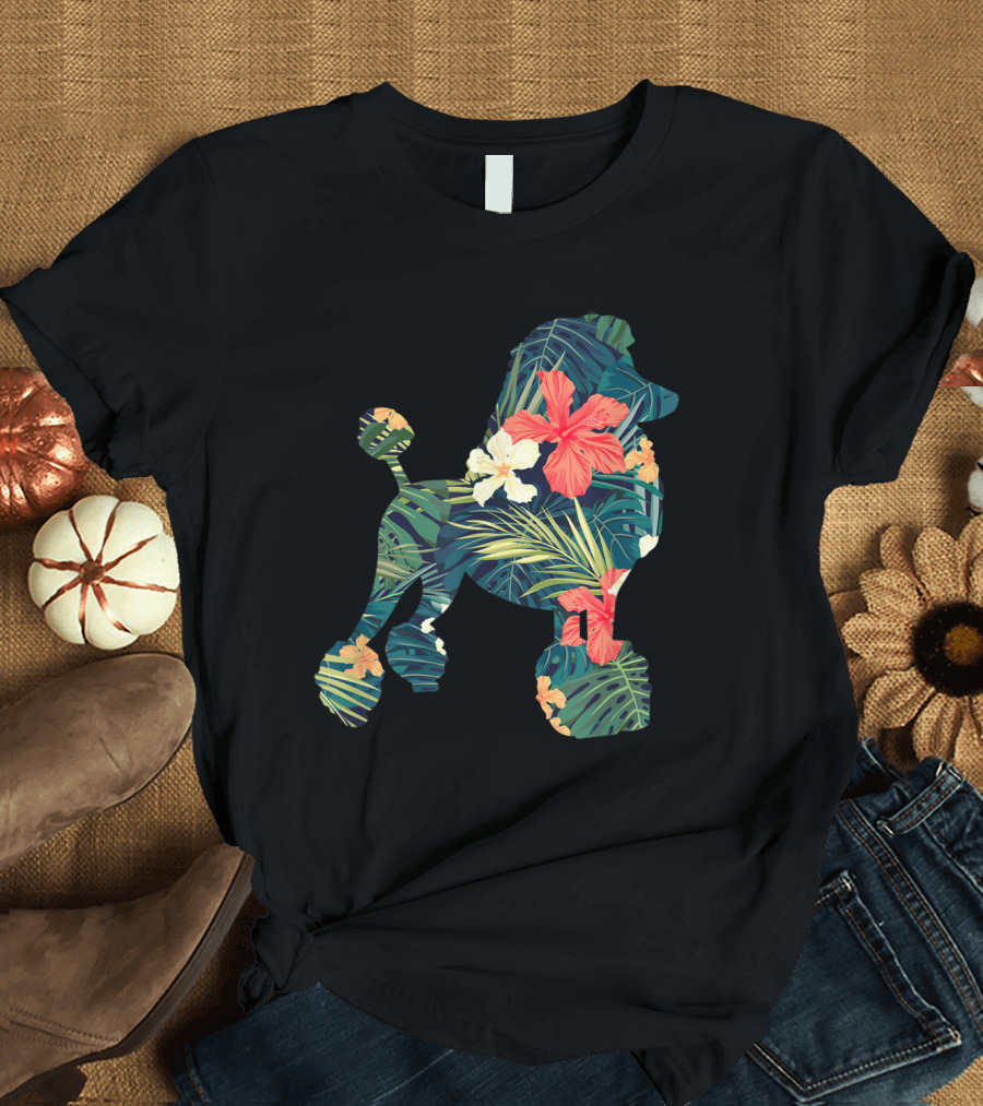Cute Poodle Tropical Floral Dog T-Shirt