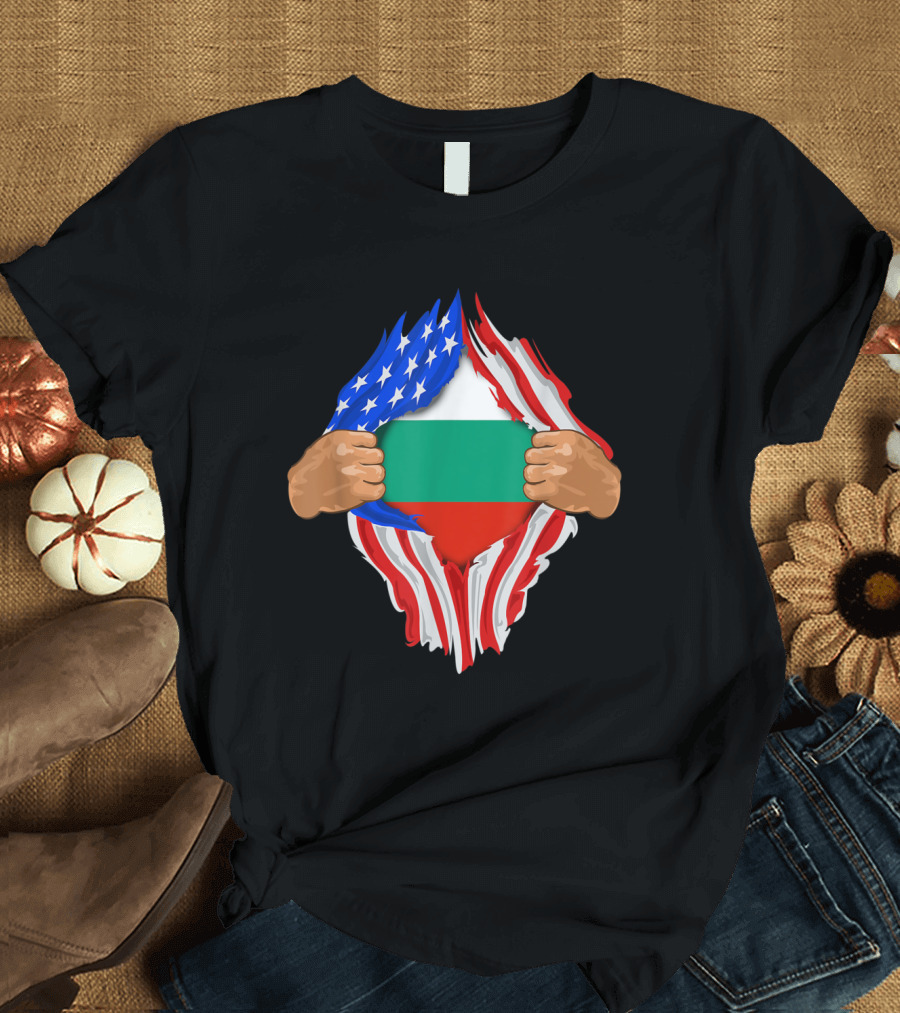 Bulgarian Blood Inside Me with US Flag and Bulgarian Flag T-Shirt