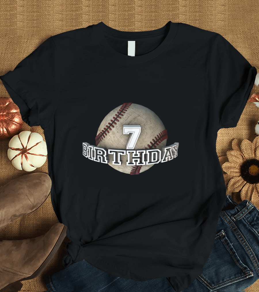 Birthday Baseball 7 Seven Cute 7th 7 Years Old Party T-Shirt