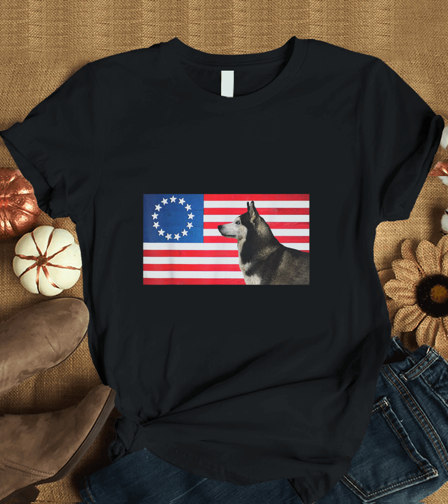 Betsy Ross Flag Patriot Husky Dog Funny American T-Shirt