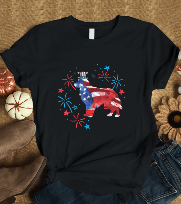 T-Shirt: Patriotic Golden Retriever with Uncle Sam Hat and Fireworks T-Shirt Patriotic Golden Retriever with Uncle Sam Hat and Fireworks T-Shirt