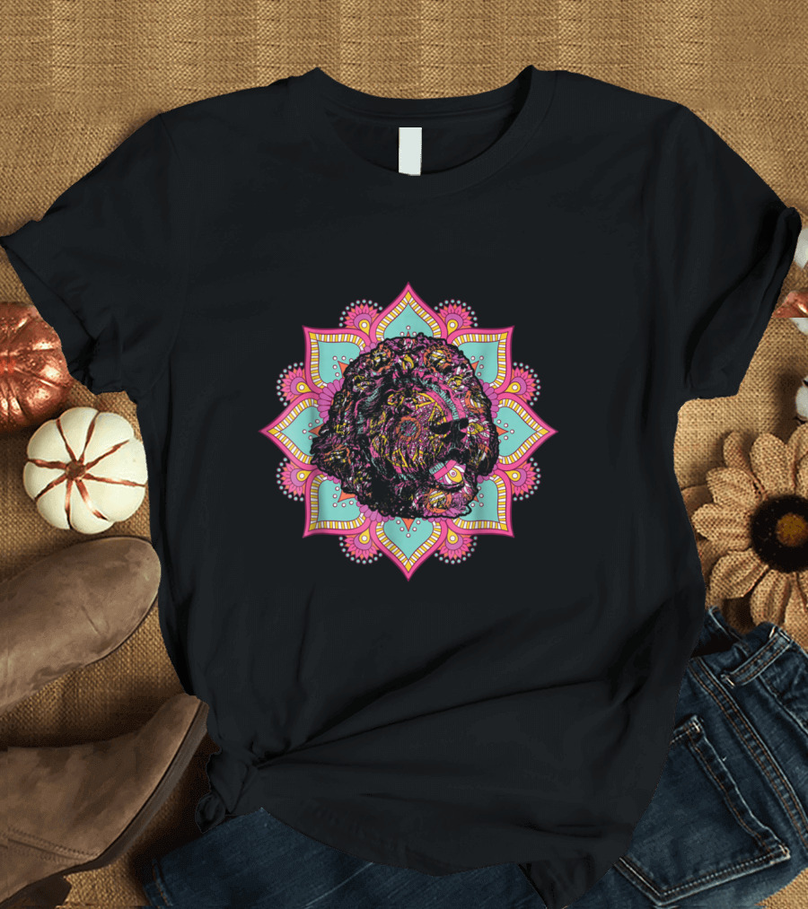 Cute Spanish Water Dog Mandala Yoga Artful Meditation T-Shirt
