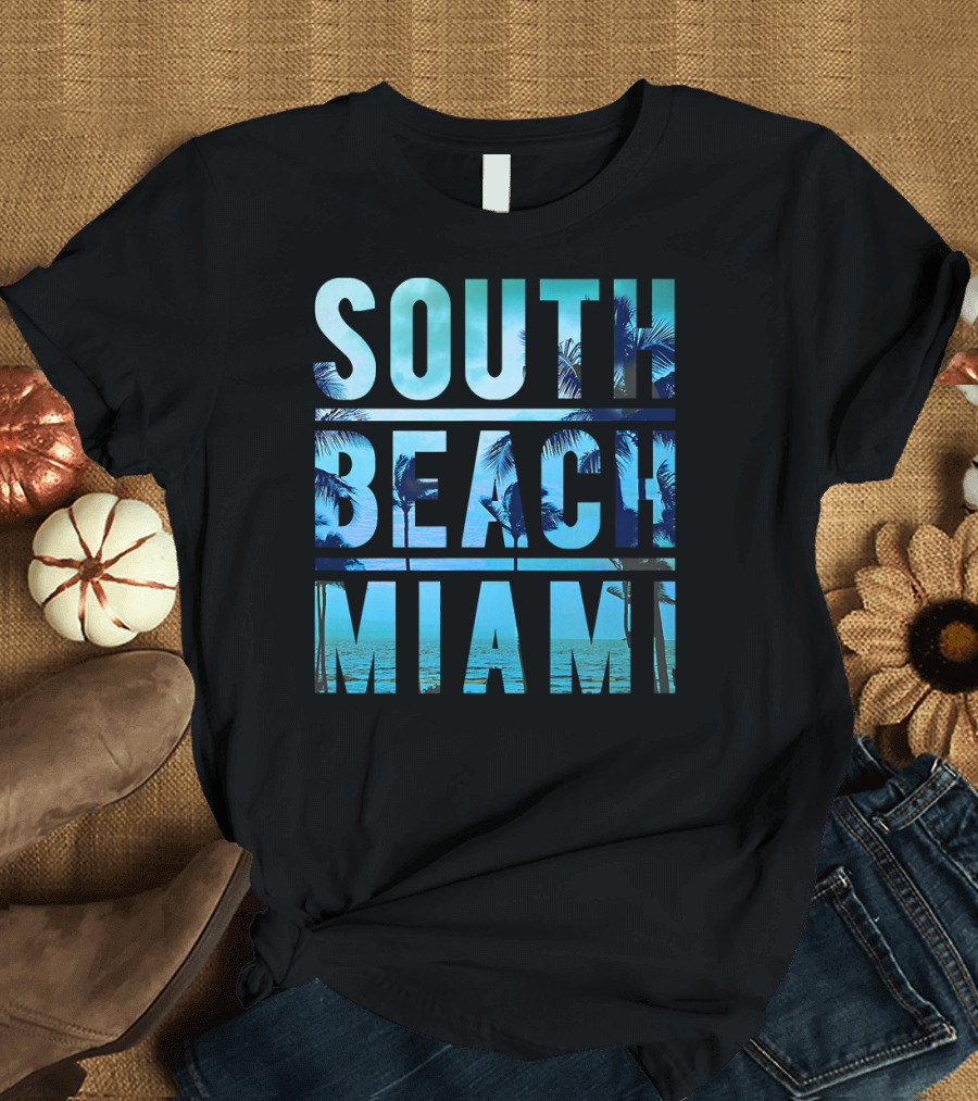 SOUTH BEACH MIAMI Palm Trees Ocean Sunset T-Shirt