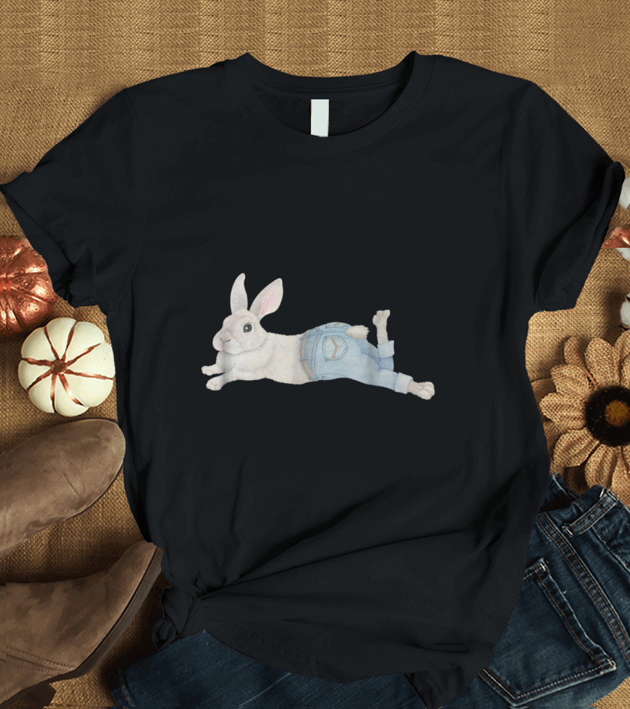 Bunny Rabbit Relaxing in Denim Jeans T-Shirt