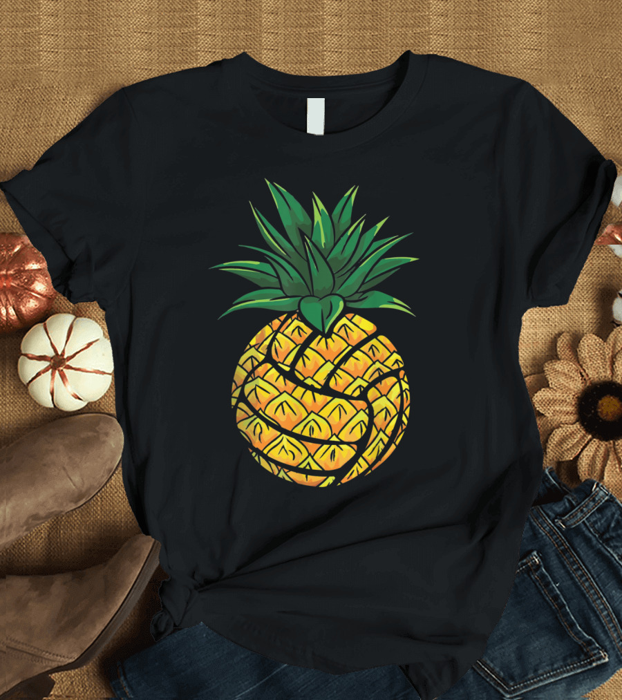 Funny Pineapple Shaped Like a Volleyball with Green Leaves T-Shirt