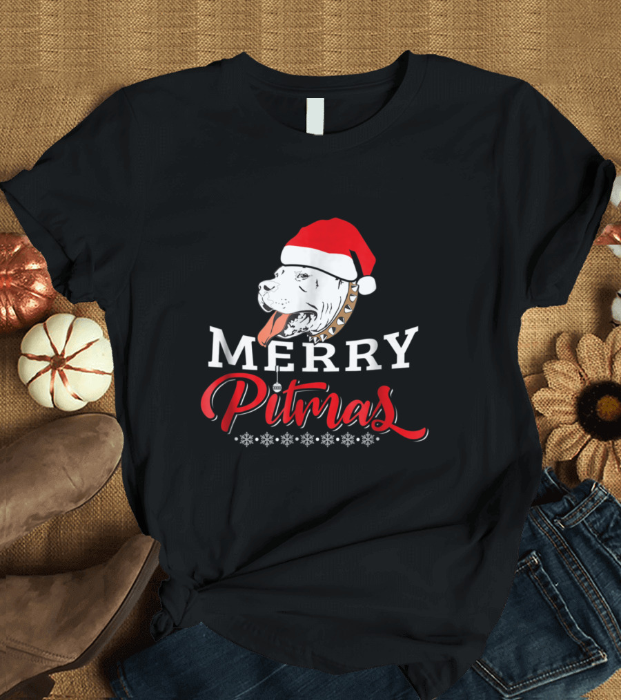 Merry Pitmas Funny Pitbull Christmas Pun T-Shirt