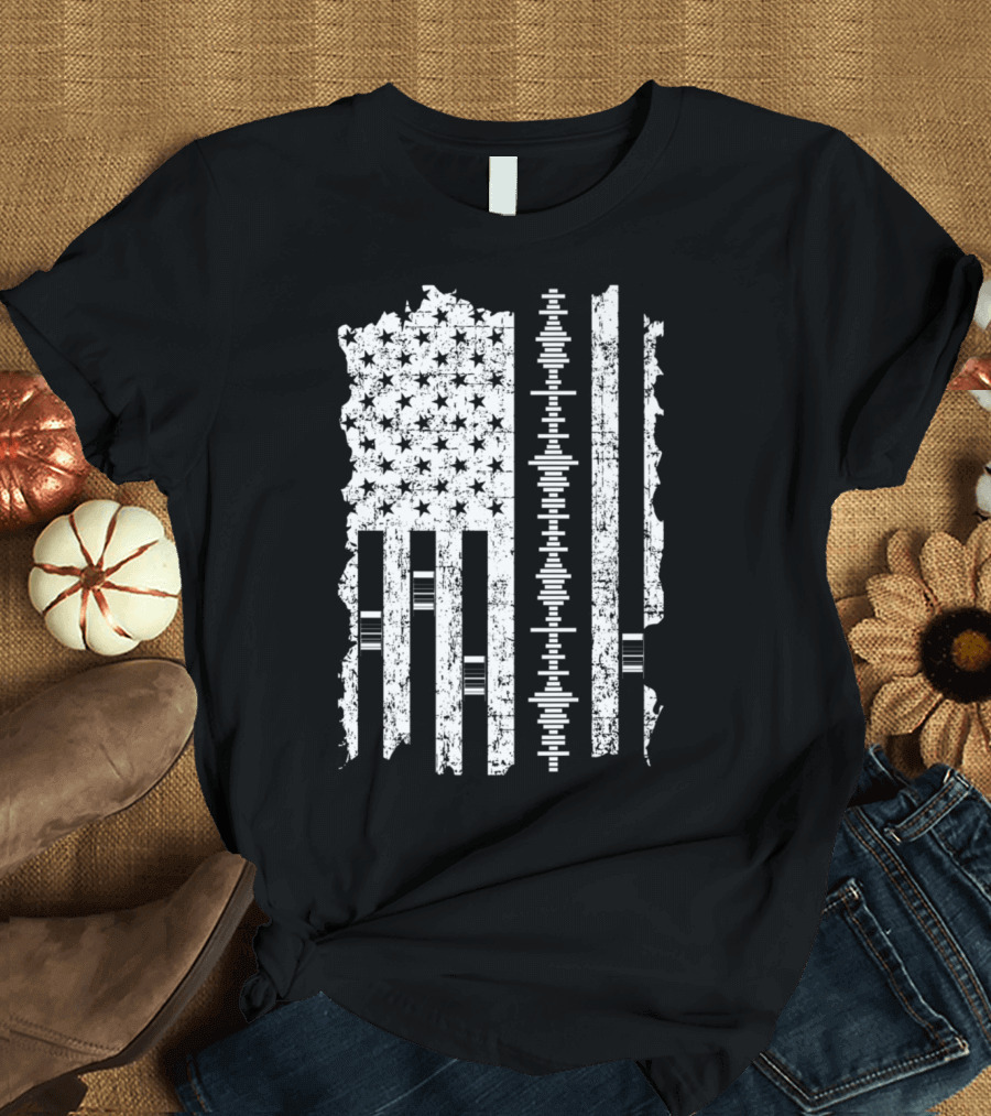 American Flag Audio Waveform Engineer T-Shirt