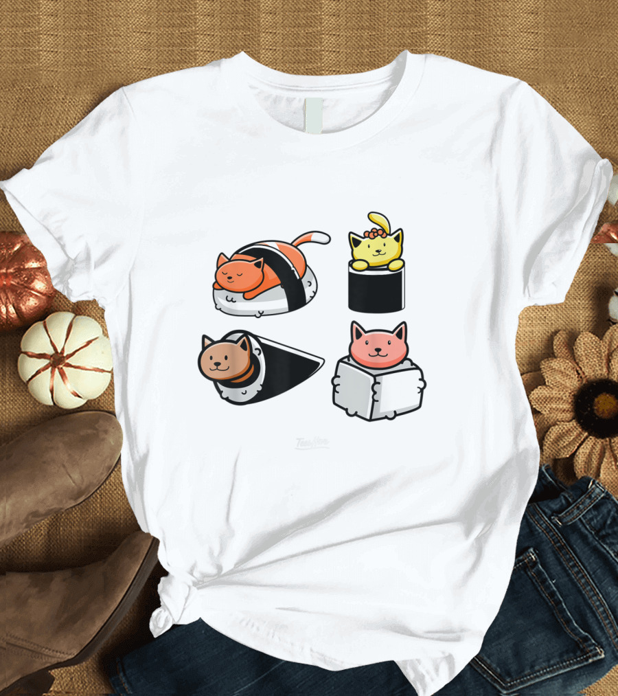 Kawaii Sushi Cat Lover TeesHive Cat Themed T-Shirt